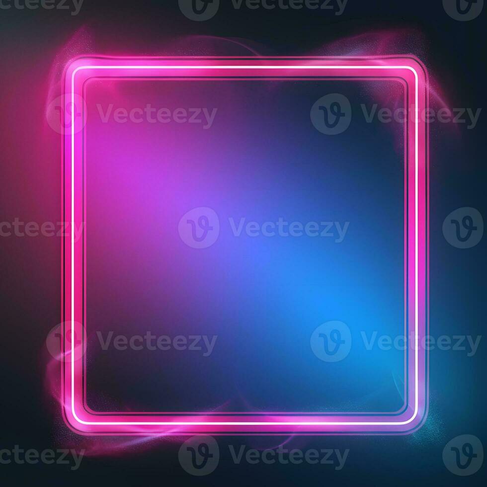neon square frame with smoke on dark background. Generative AI photo