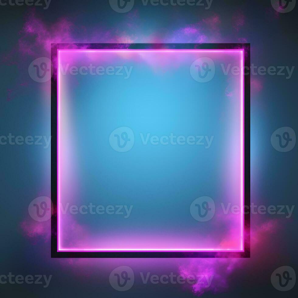 neon neon square frame with pink and blue light. Generative AI photo