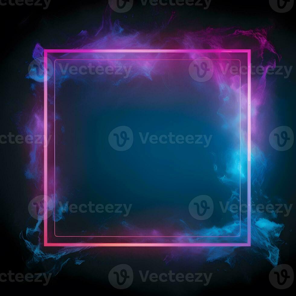 a neon pink and blue square frame on a black background. Generative AI photo