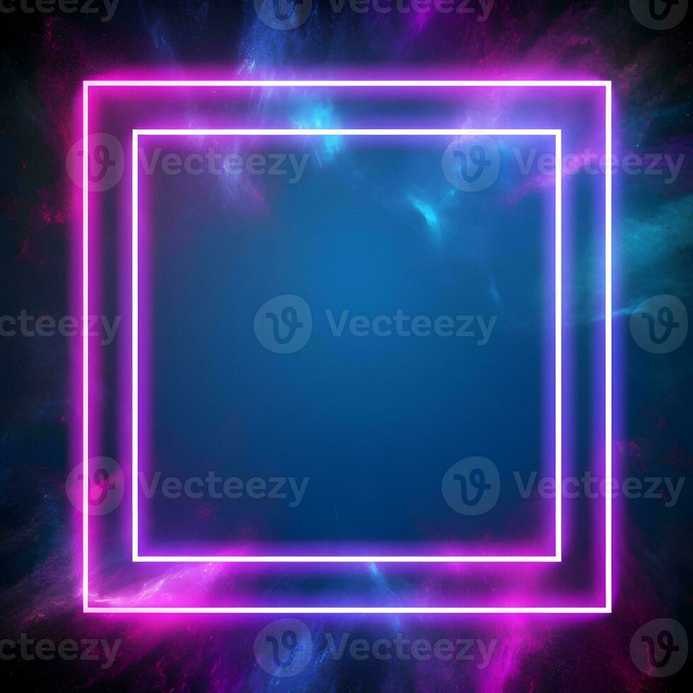 neon frame with blue and pink light on black background. Generative AI photo