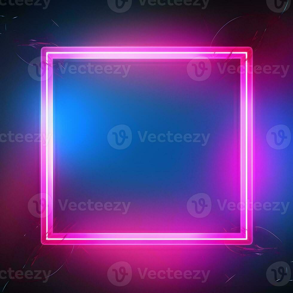 neon square frame with pink and blue light. Generative AI photo