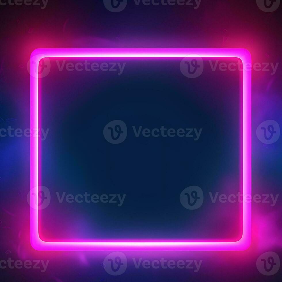 neon neon square frame on dark background. Generative AI photo