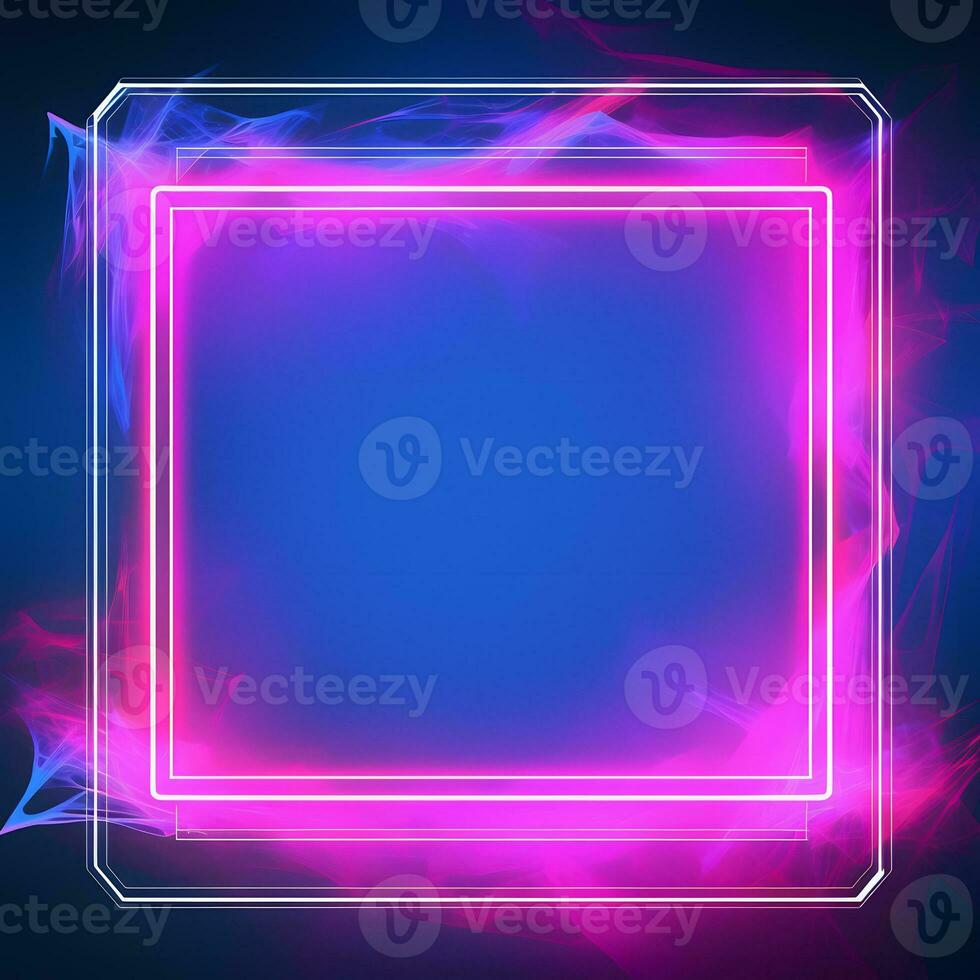 neon pink square frame with smoke on dark background. Generative AI photo