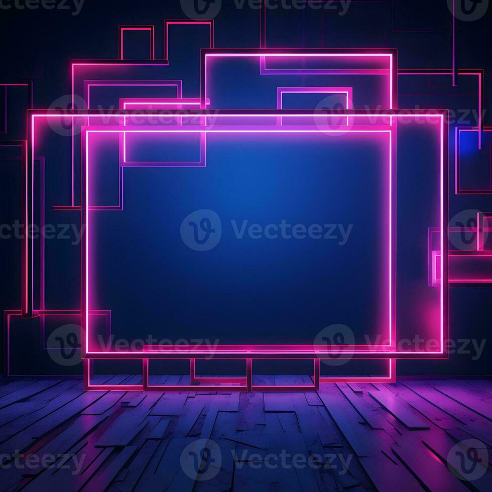 neon pink square frame on dark background. Generative AI photo