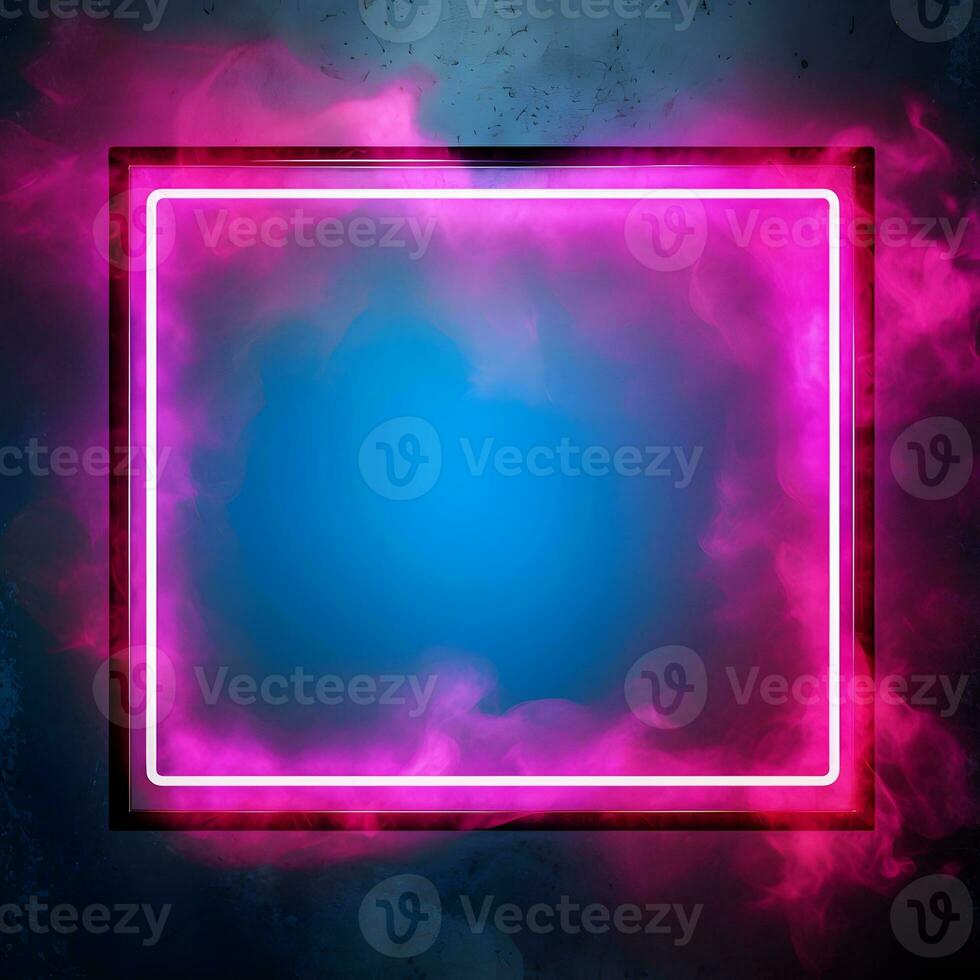 neon pink square frame on a dark background. Generative AI photo