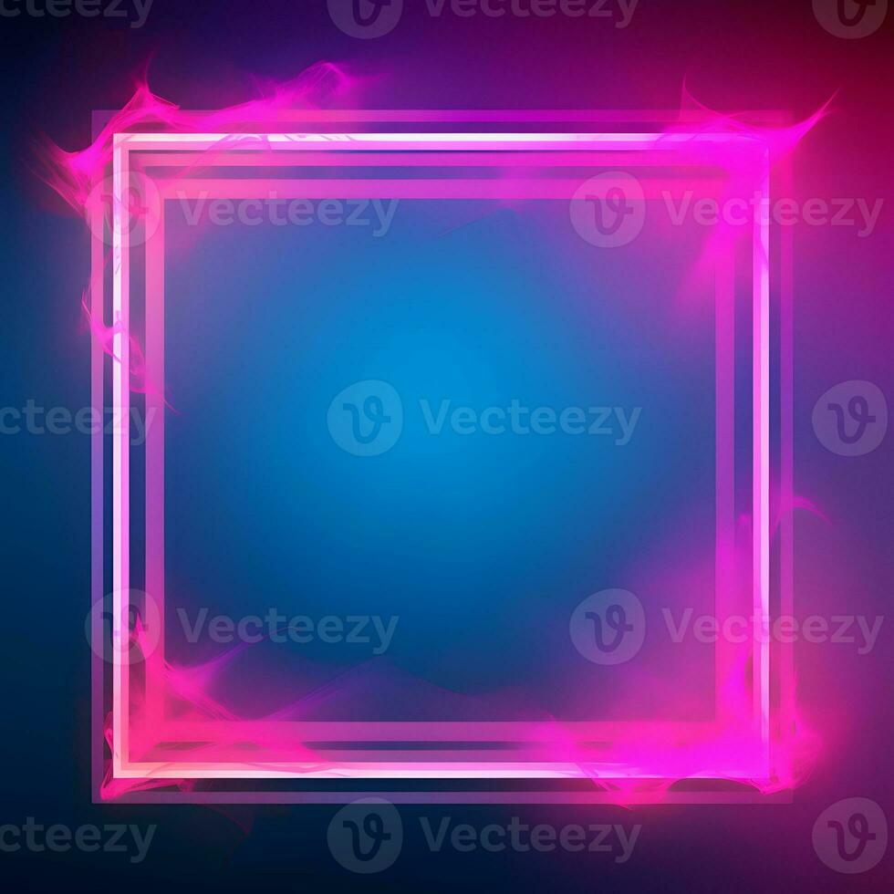 neon pink square frame on black background. Generative AI photo