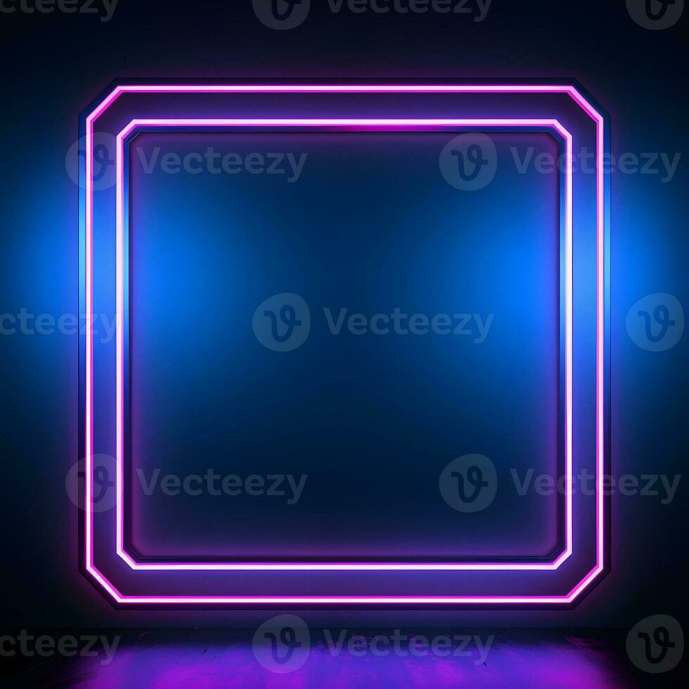 neon neon square frame with blue and purple lights. Generative AI photo