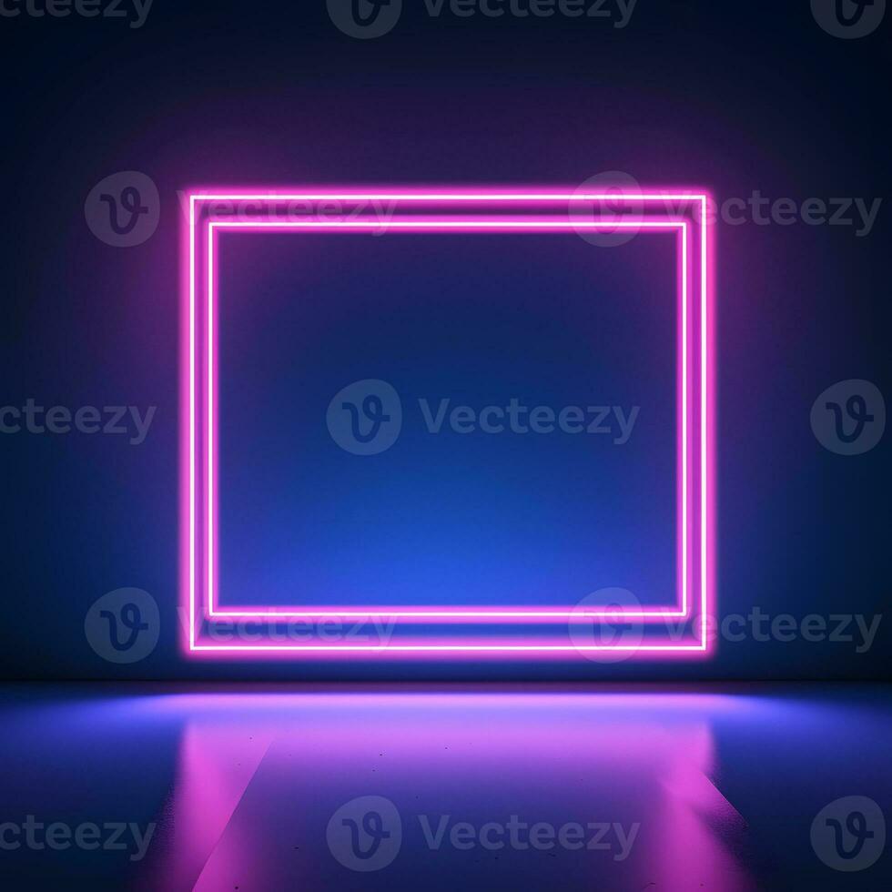 neon neon square frame on dark background. Generative AI photo