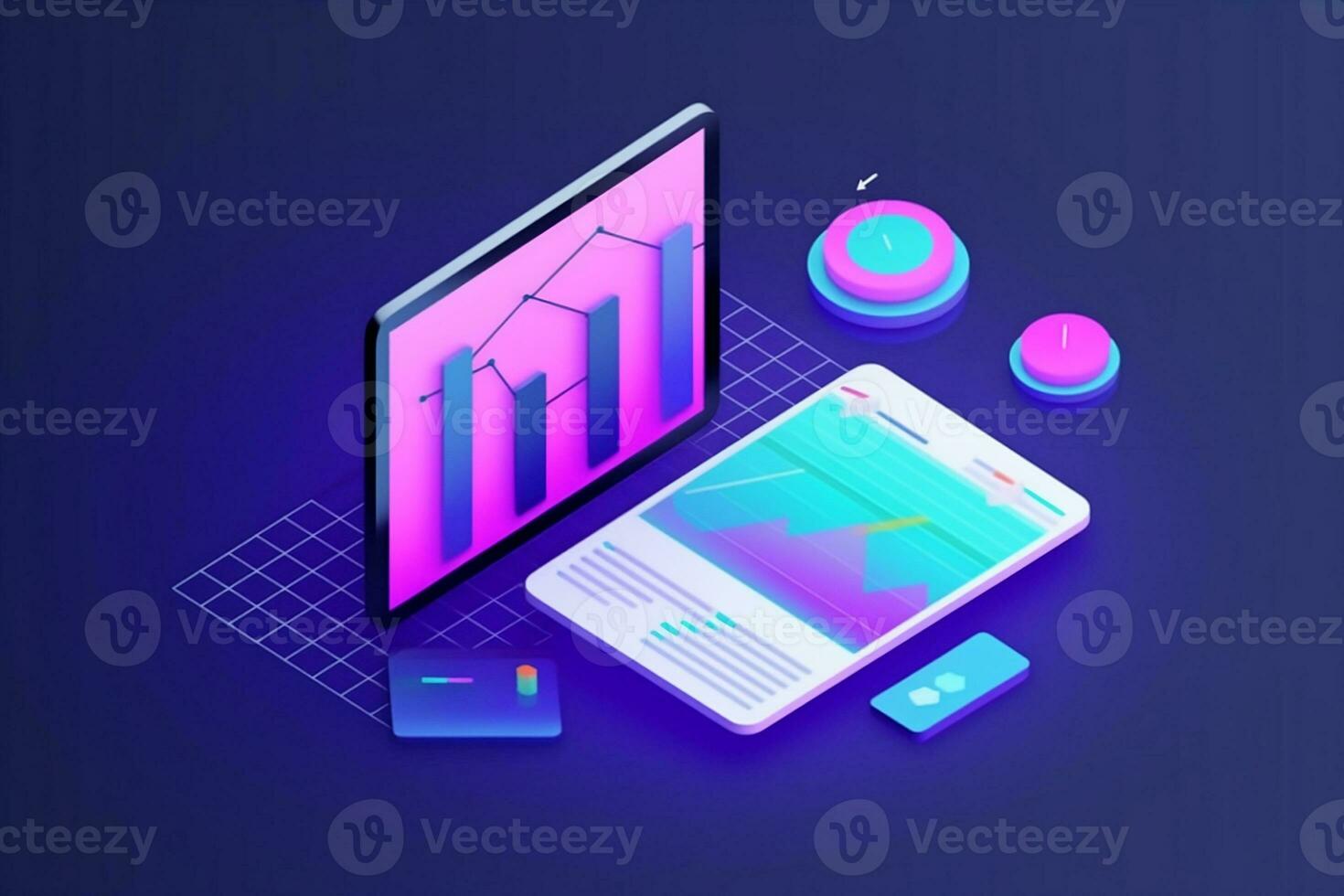 an illustration of a tablet and a smartphone with graphs. Generative AI photo