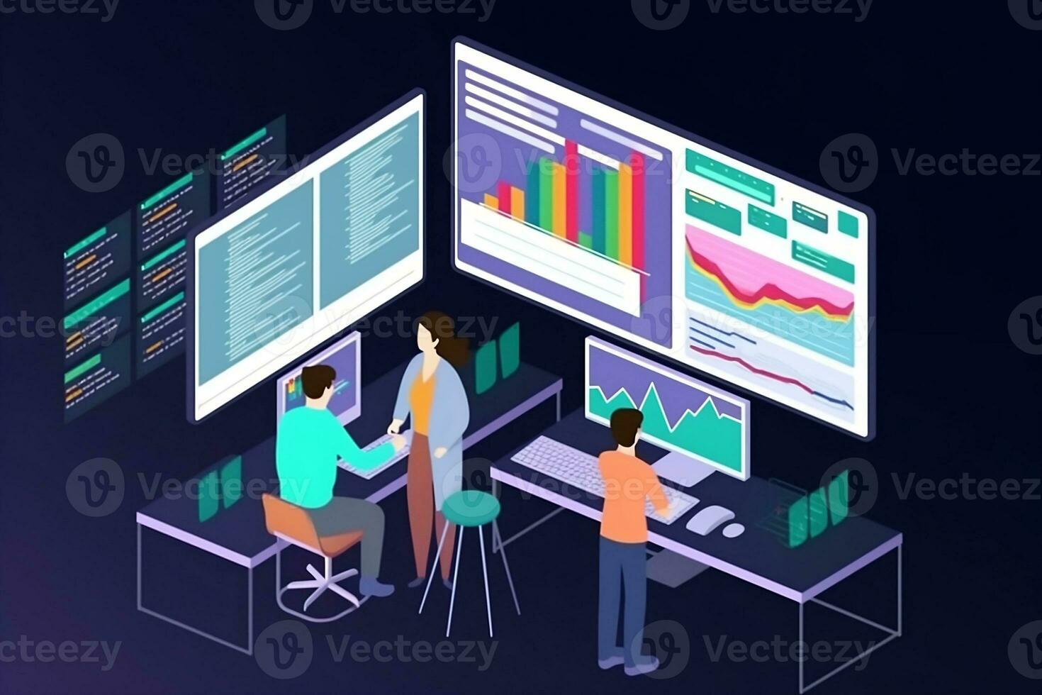 people working on a computer with graphs and charts. Generative AI photo