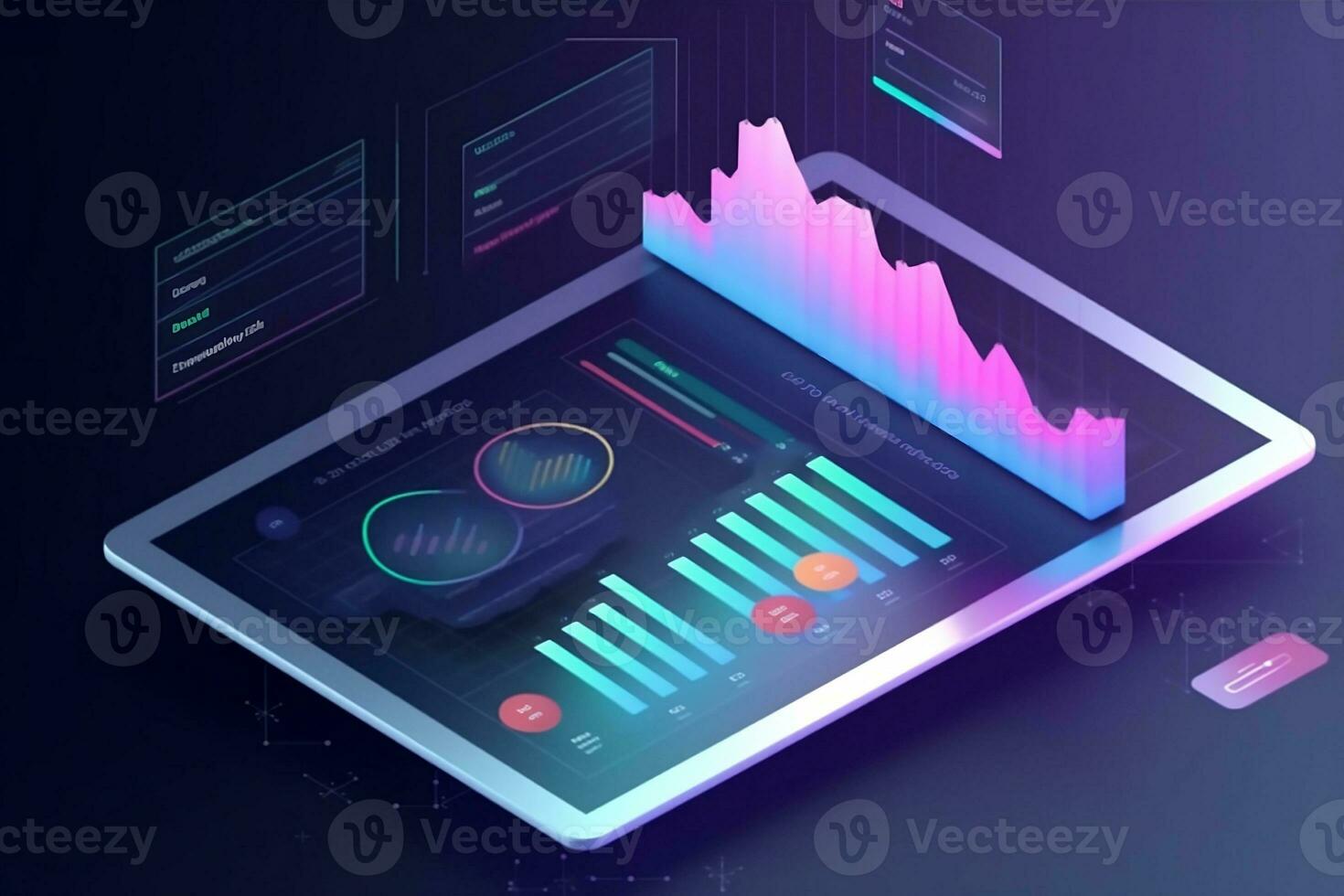 an illustration of a tablet with graphs and charts. Generative AI photo