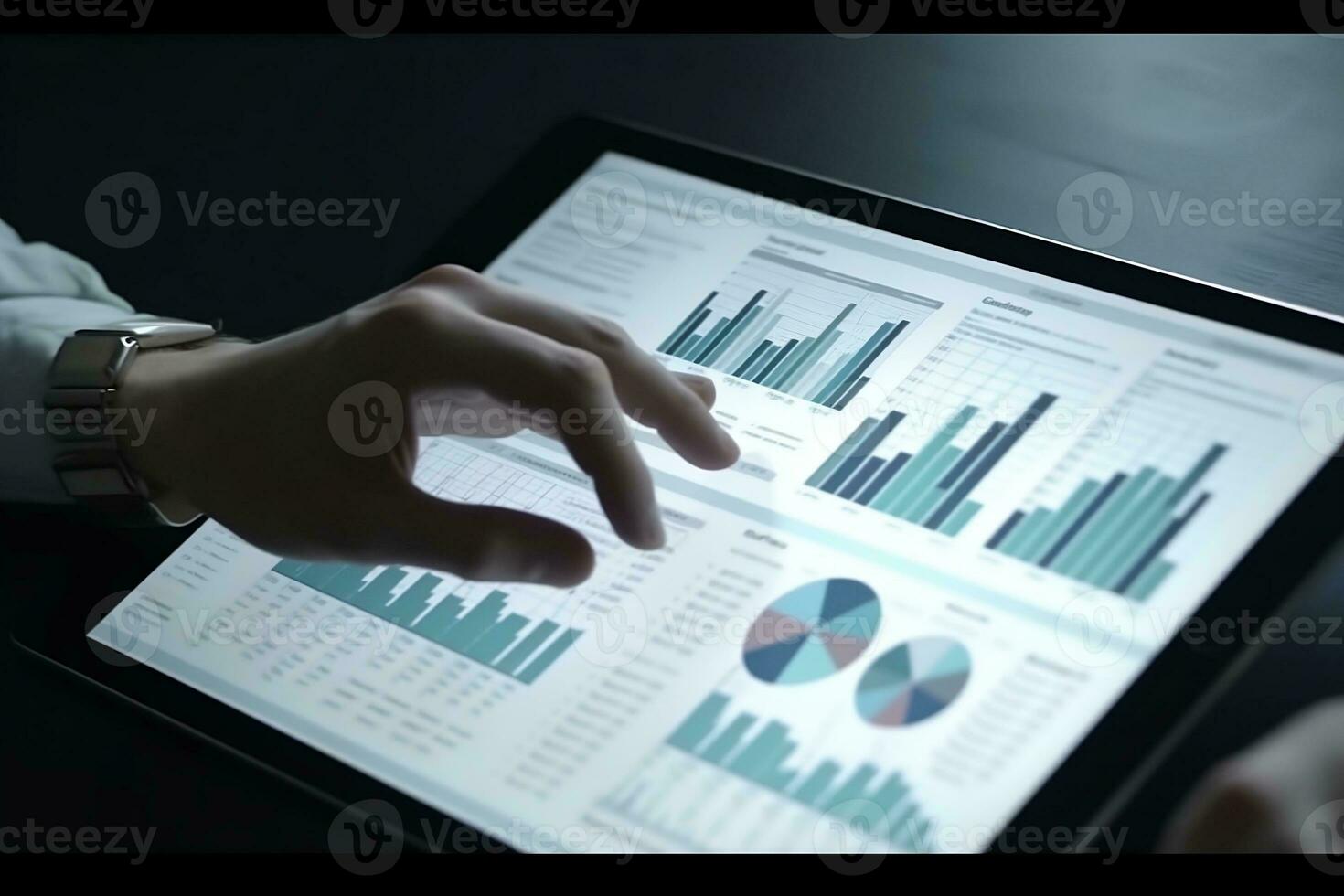 a person is using a tablet with a graph on it. Generative AI photo