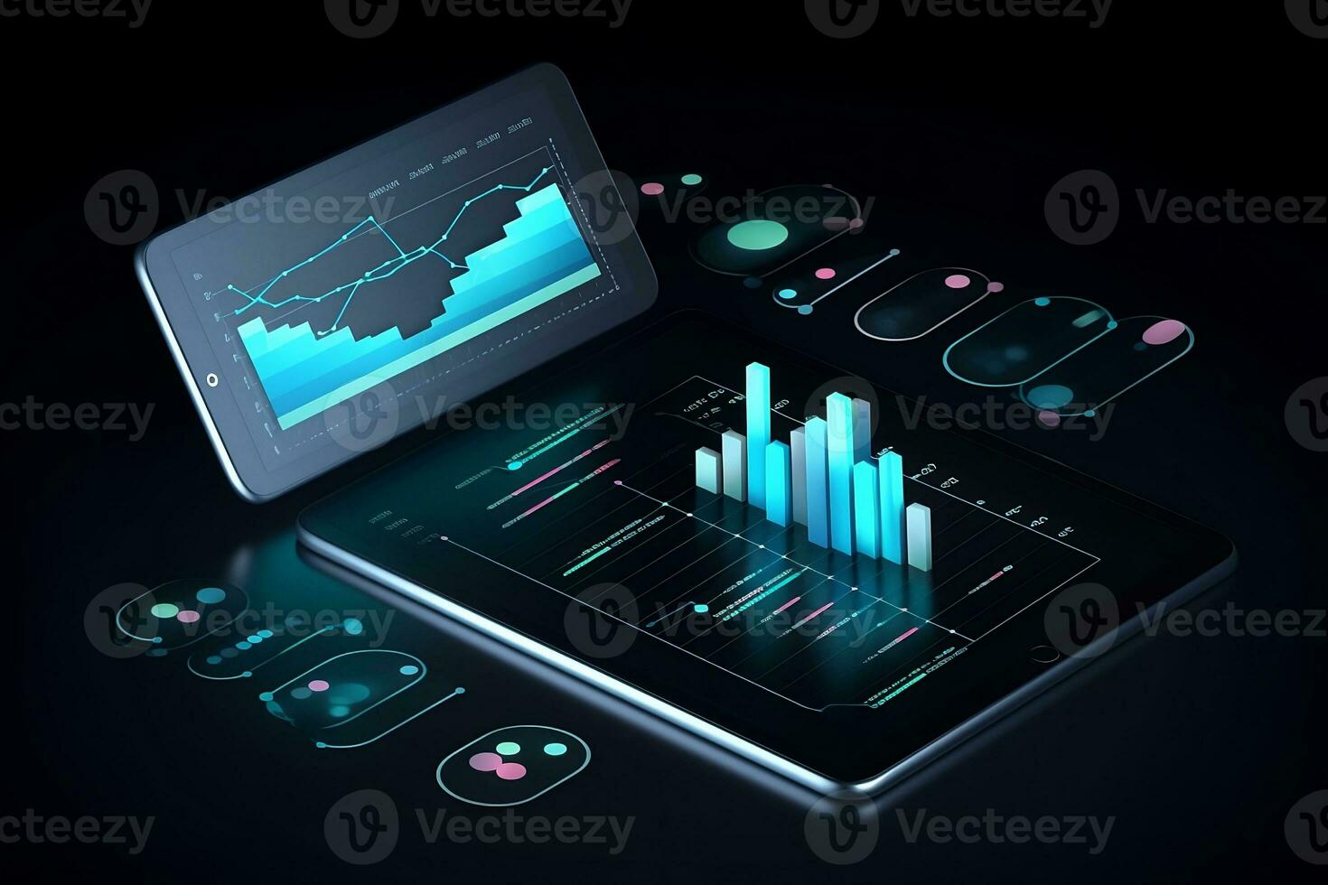 an image of a tablet with a graph on it. Generative AI photo