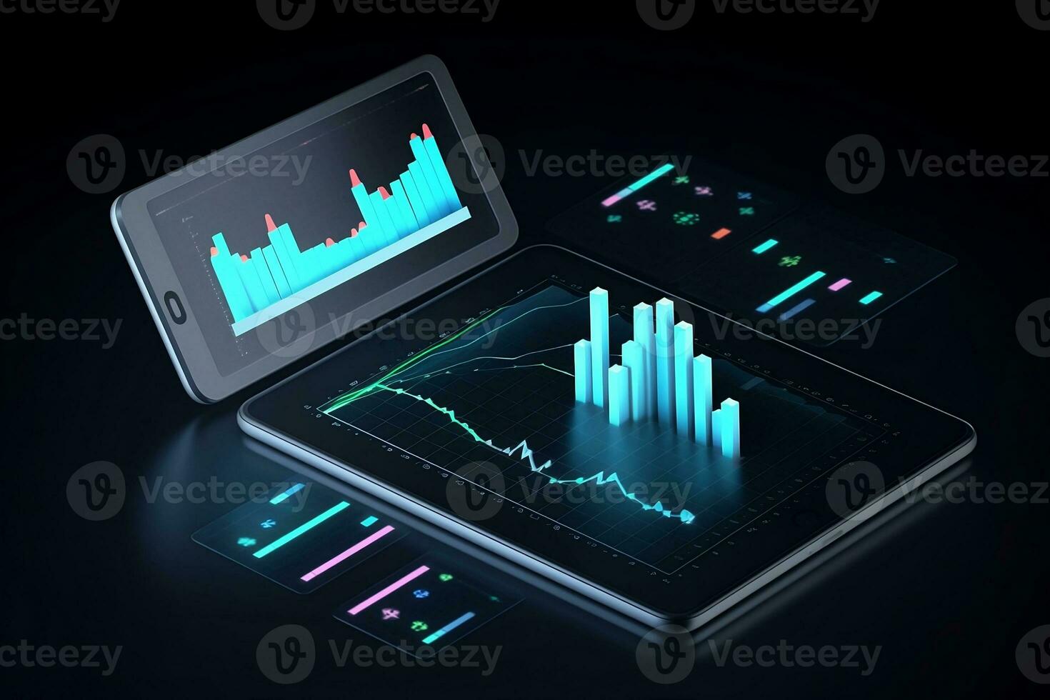 tablet with a graph on it and a tablet with a graph on it. Generative AI photo