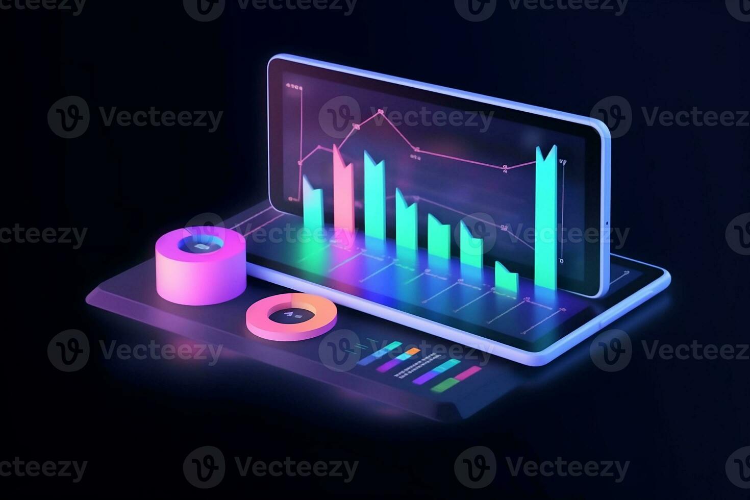 an illustration of a laptop with a graph on it. Generative AI photo