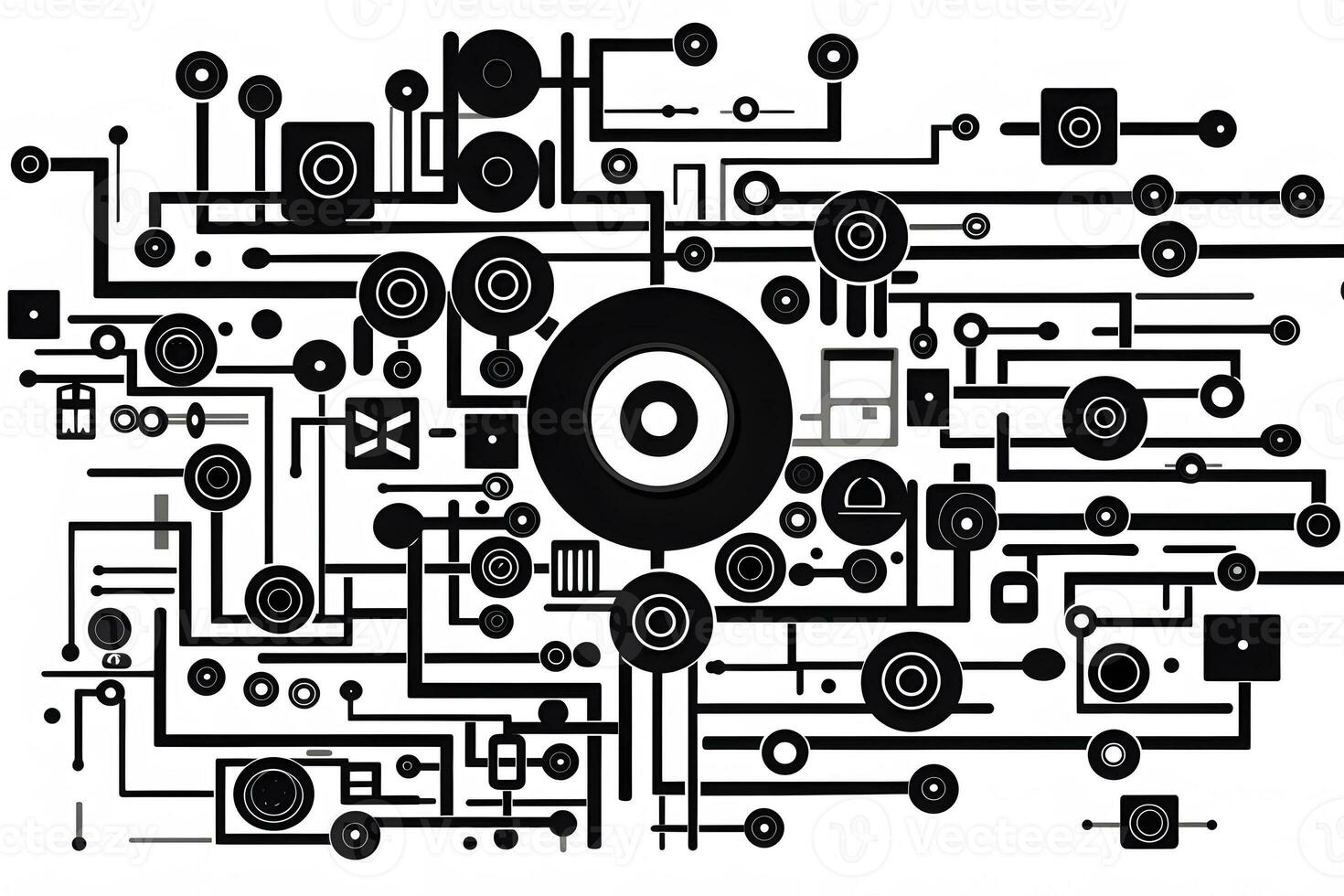 an abstract design of a circuit board with many different shapes. Generative AI photo