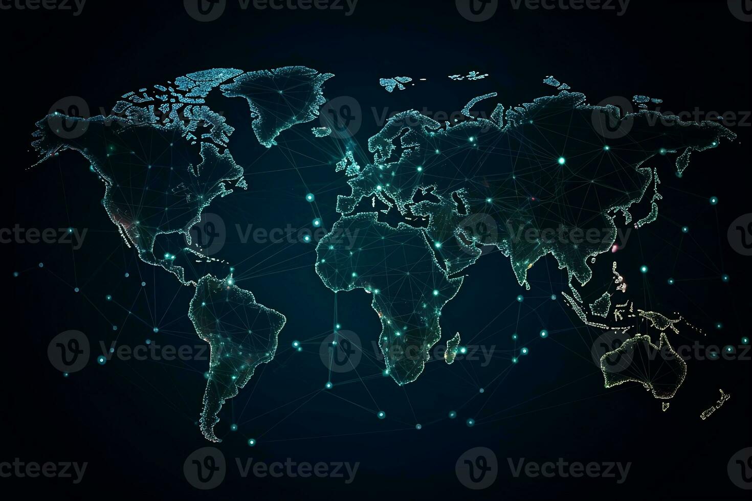 the world map is shown with a network connection. Generative AI photo