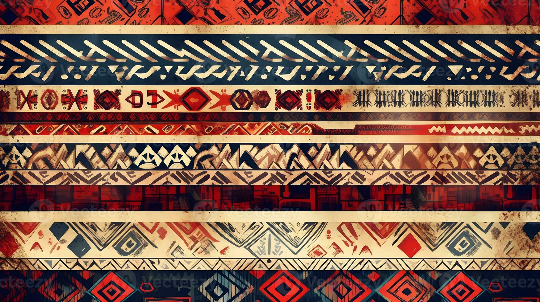 an old tribal pattern with red, blue and white colors. Generative AI photo