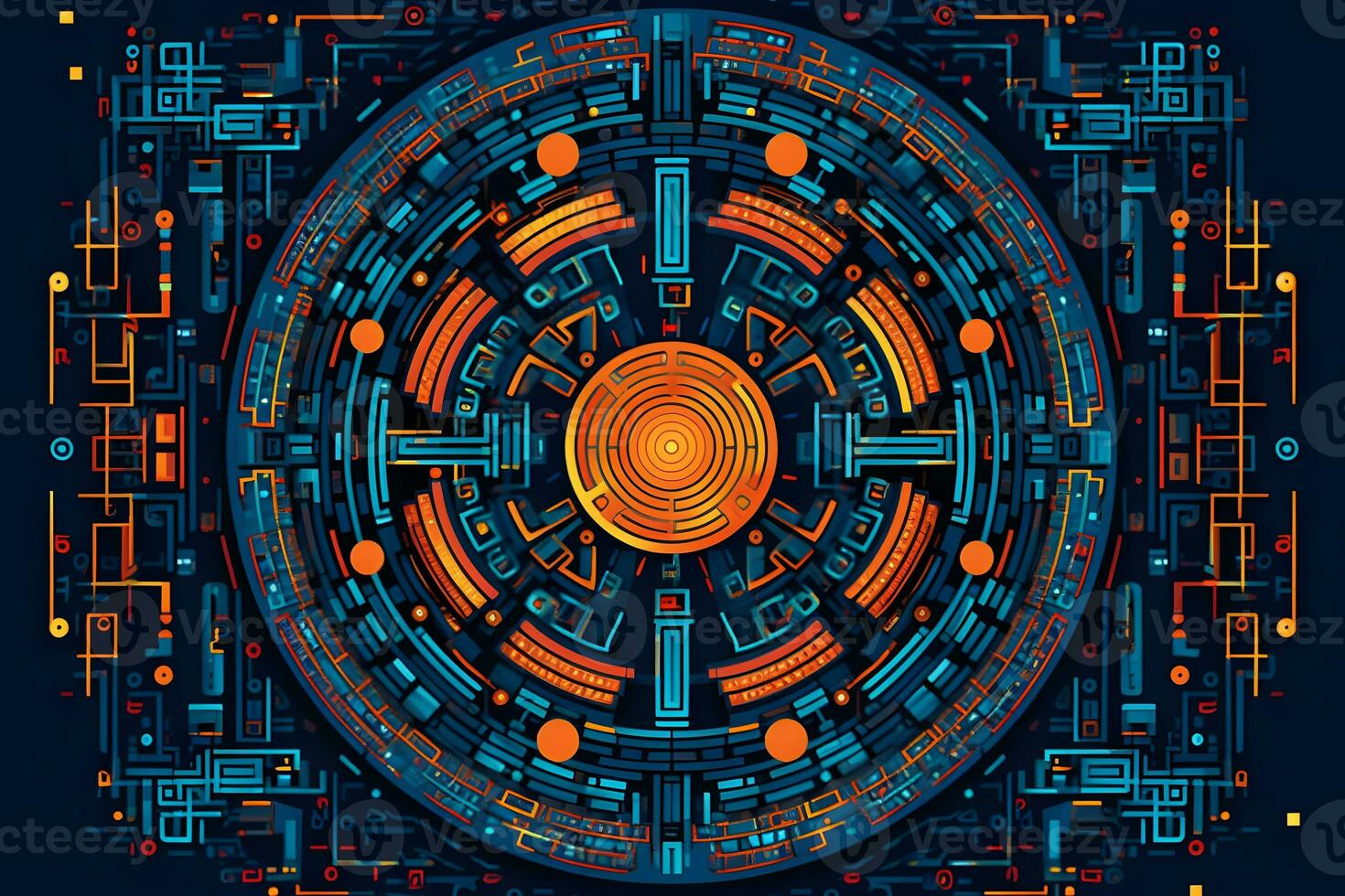 a circular design with a blue and orange color scheme. Generative AI photo