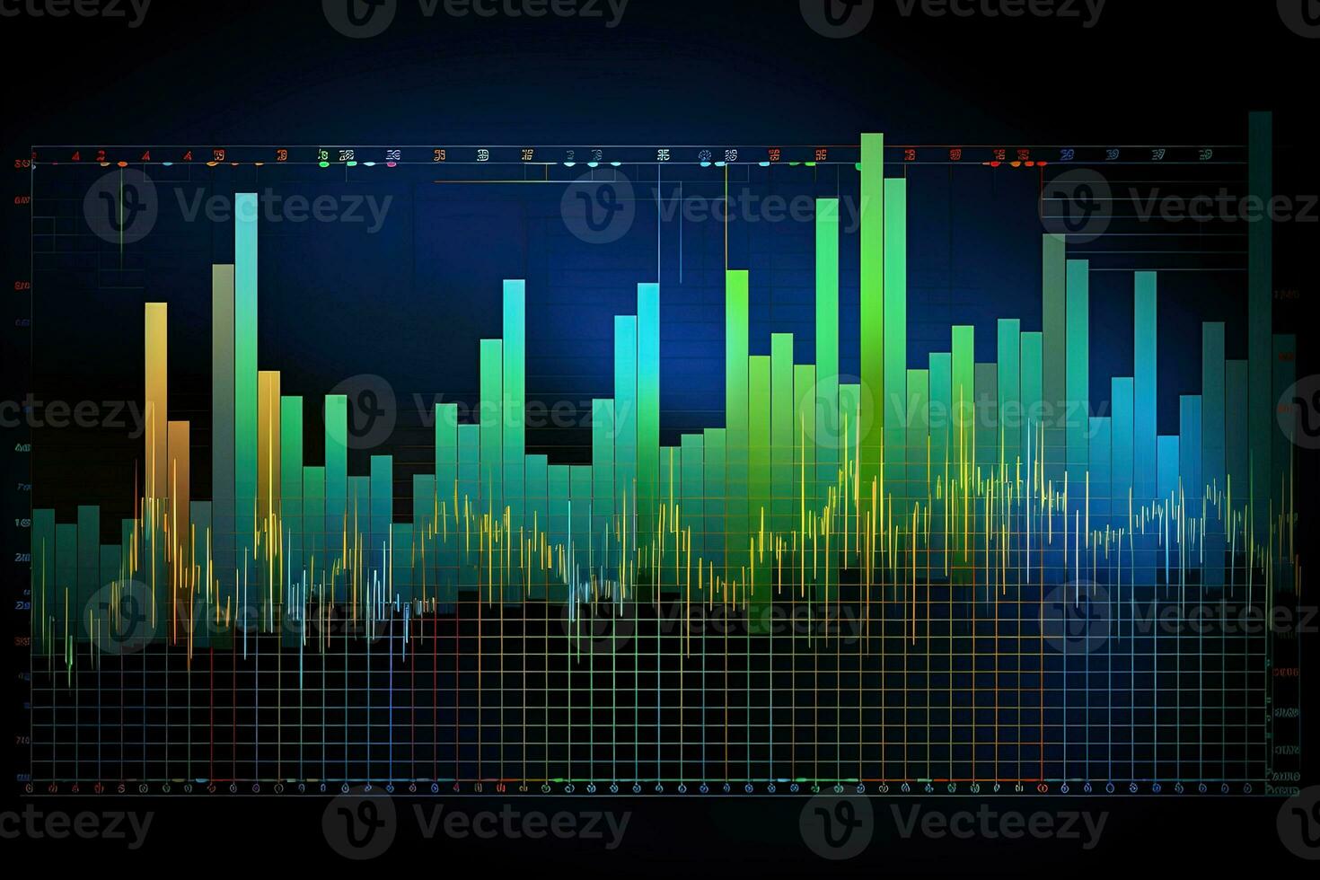 a graph of stock prices on a black background. Generative AI photo