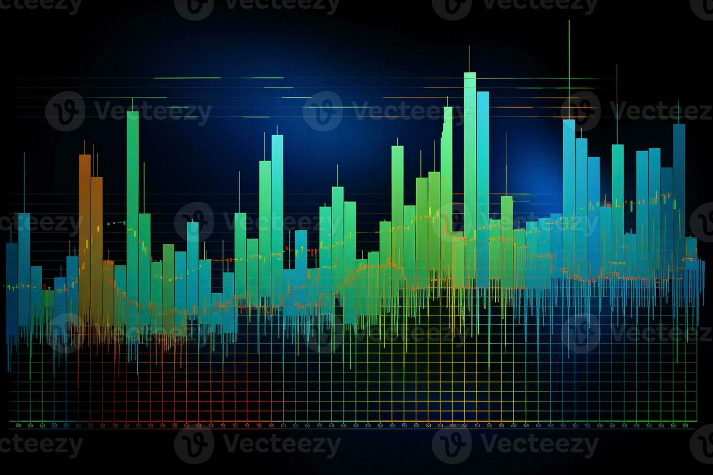 a graph of stock prices on a black background. Generative AI photo