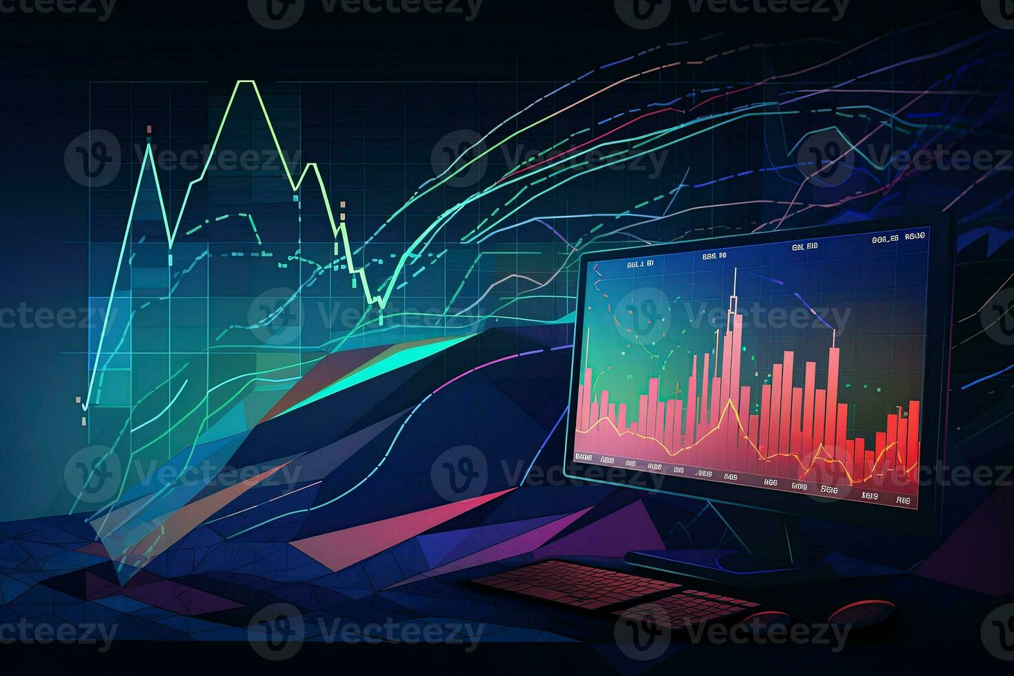 a computer monitor with a graph on it. Generative AI photo