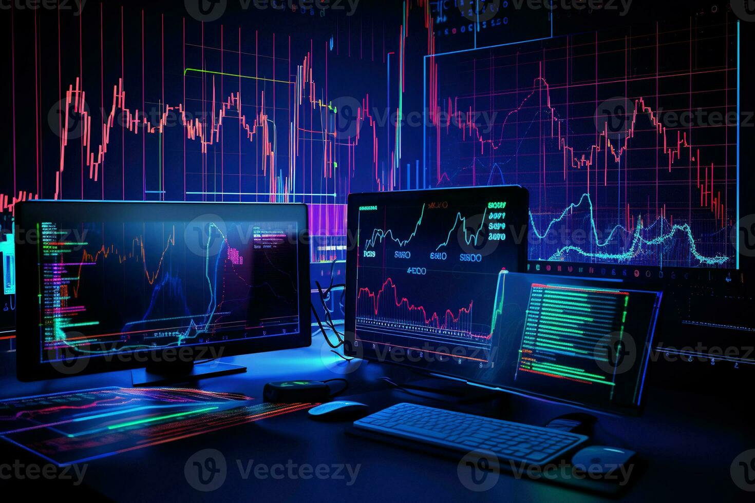 stock market trading chart on computer screen. Generative AI photo