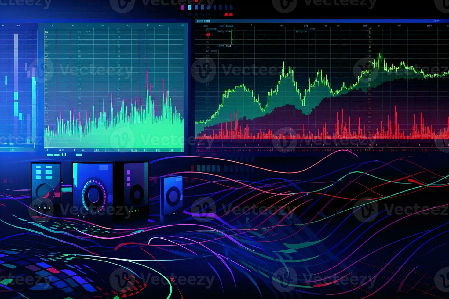 an image of a computer screen with a graph on it. Generative AI photo