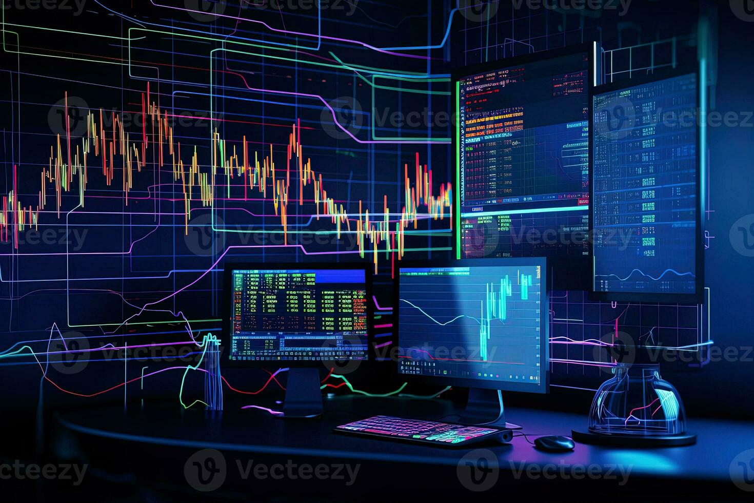 a computer screen with a graph. Generative AI photo