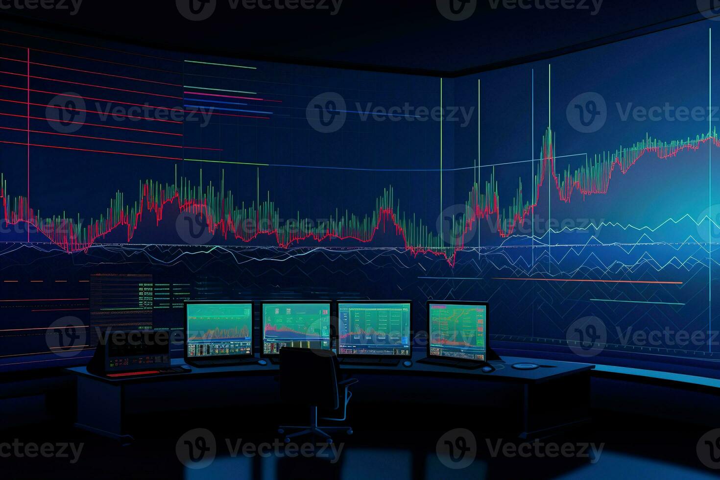 a computer monitor with a stock chart on it. Generative AI photo