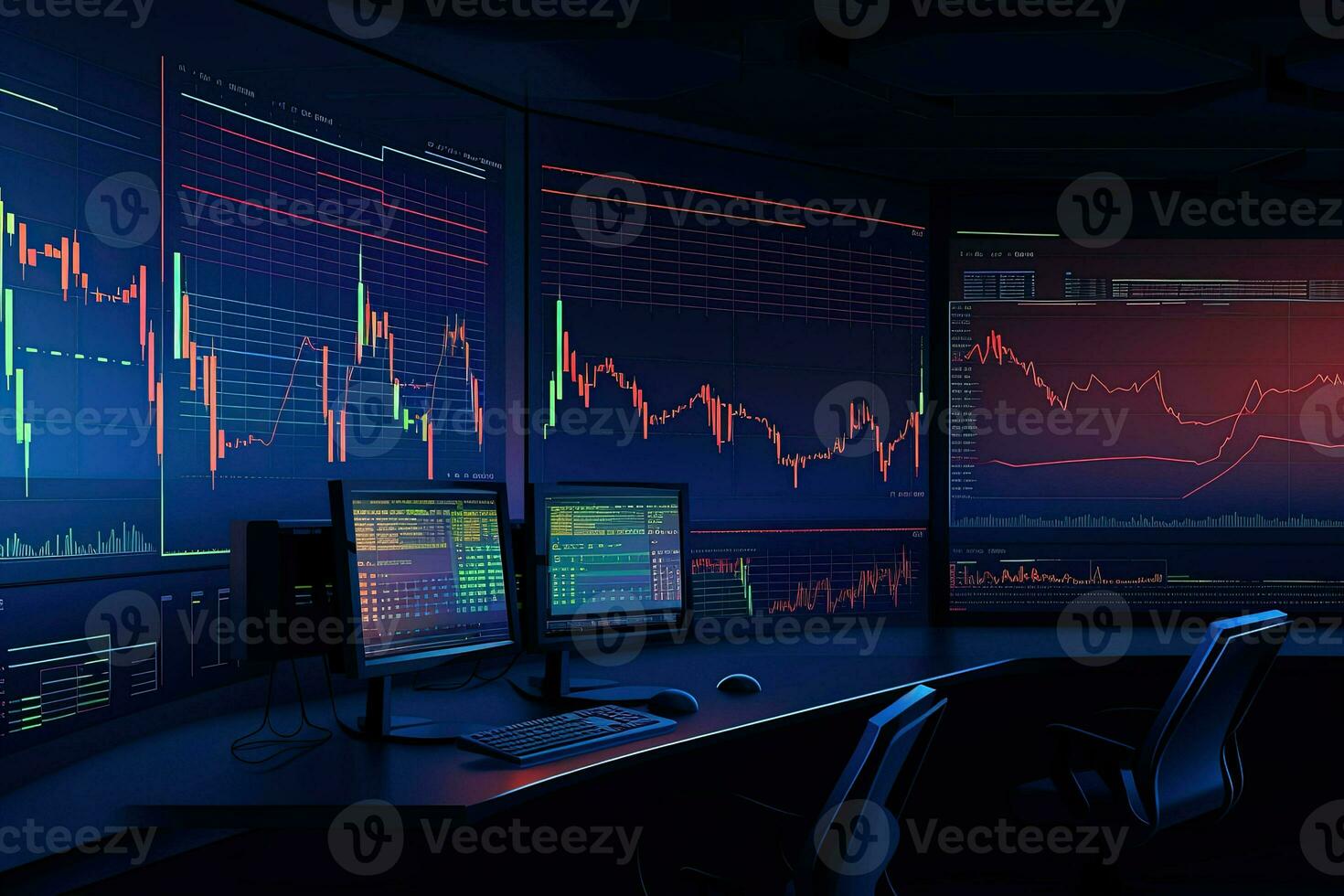 a room with multiple monitors and computers. Generative AI photo