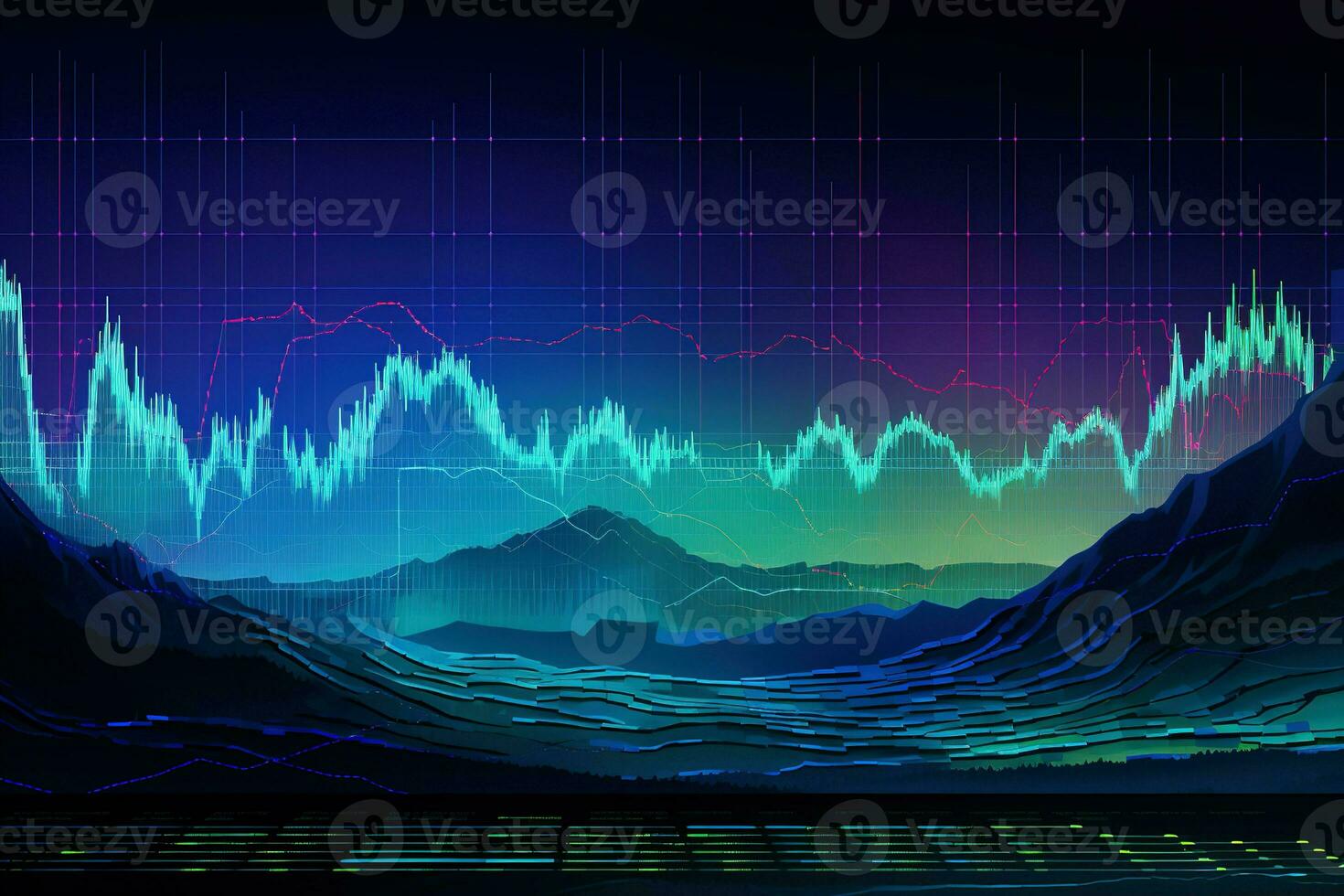 an abstract image of a mountain range with a graph line. Generative AI photo