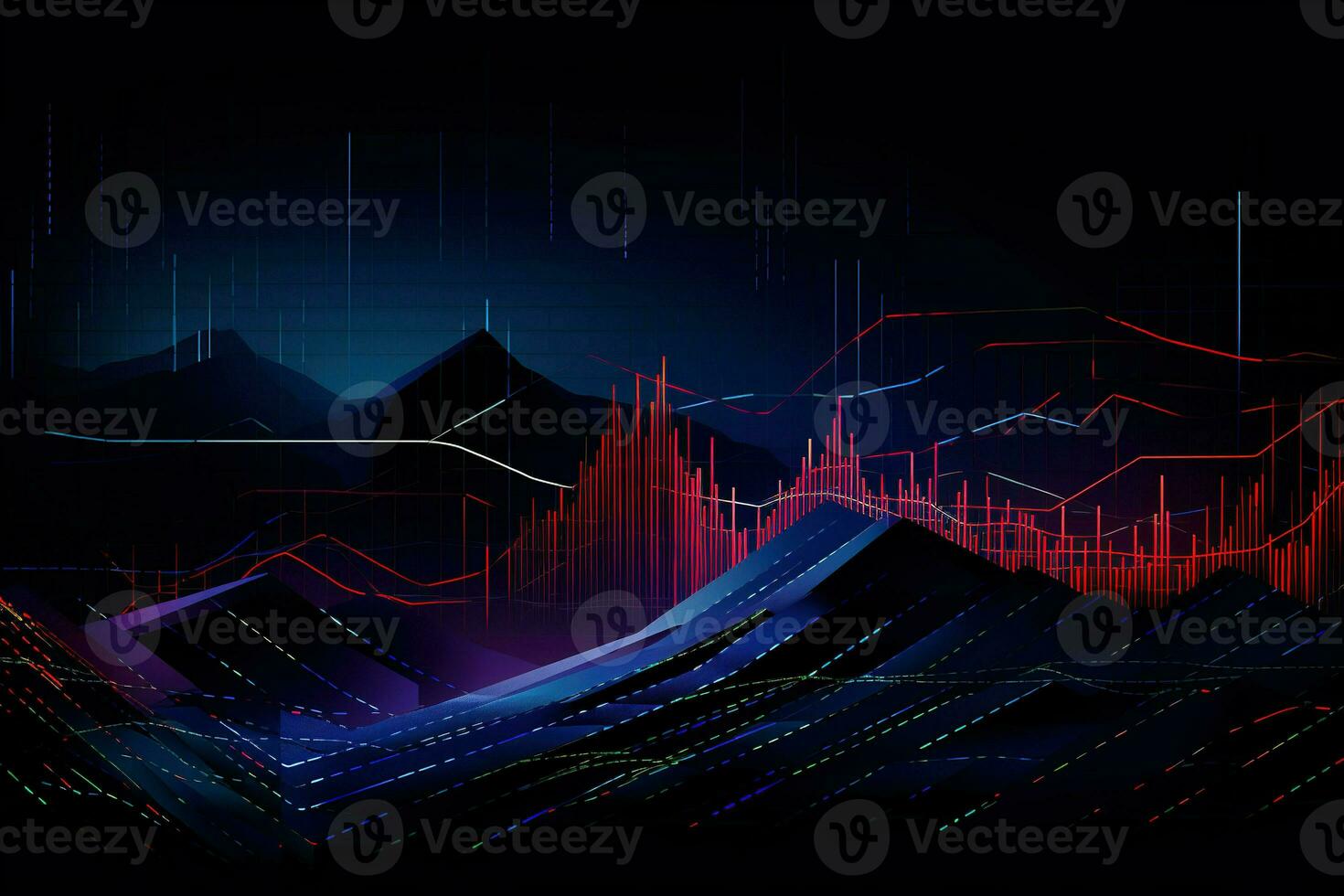 digital background with a mountain range and a line of data. Generative AI photo