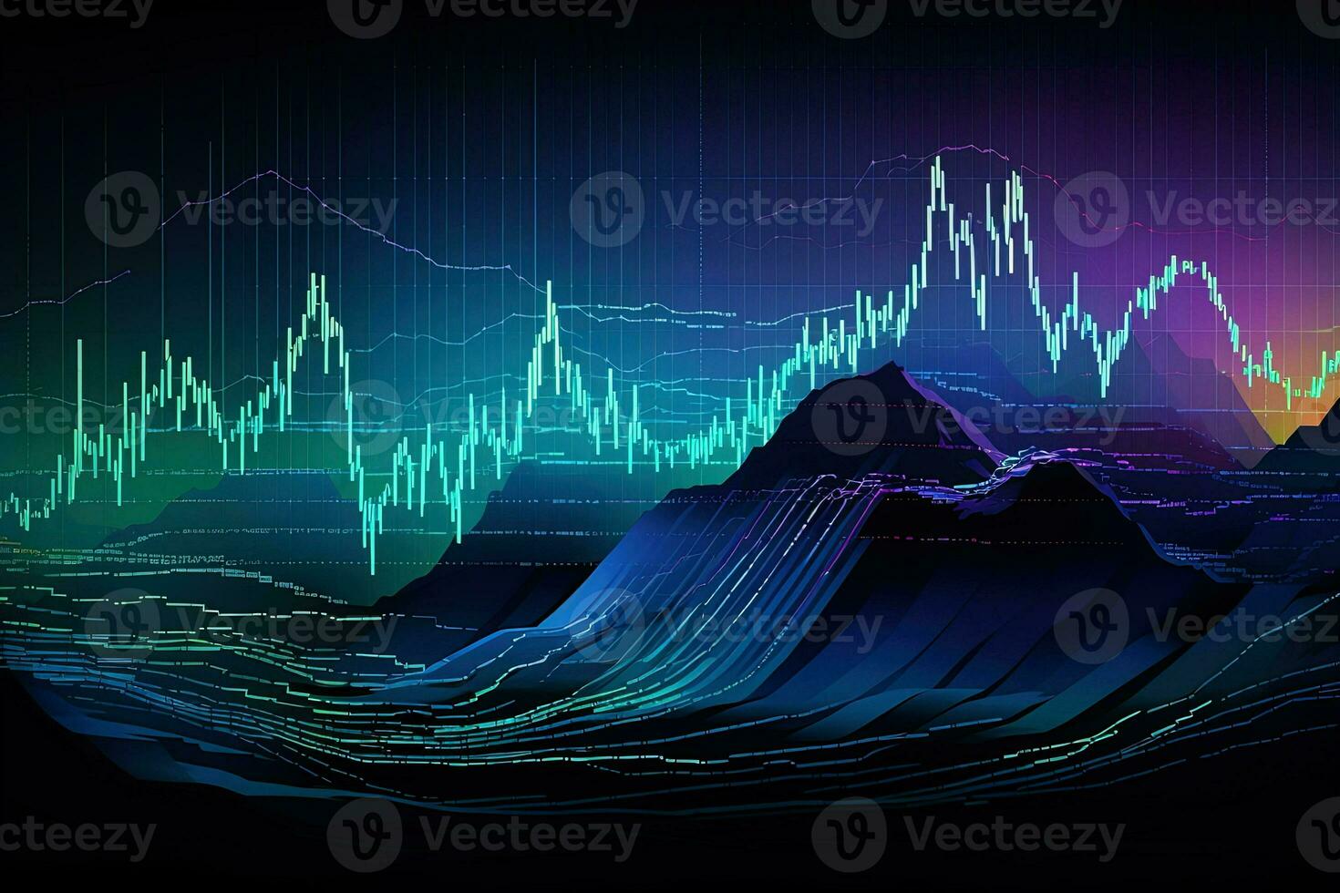 an abstract image of a mountain range with a graph line. Generative AI photo