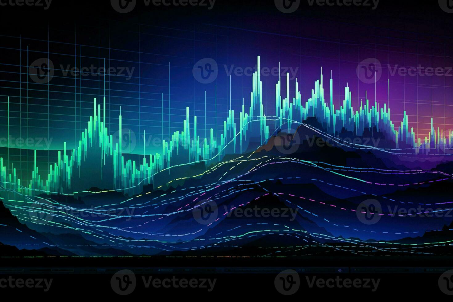 an abstract image of a graph with a mountain range in the background. Generative AI photo