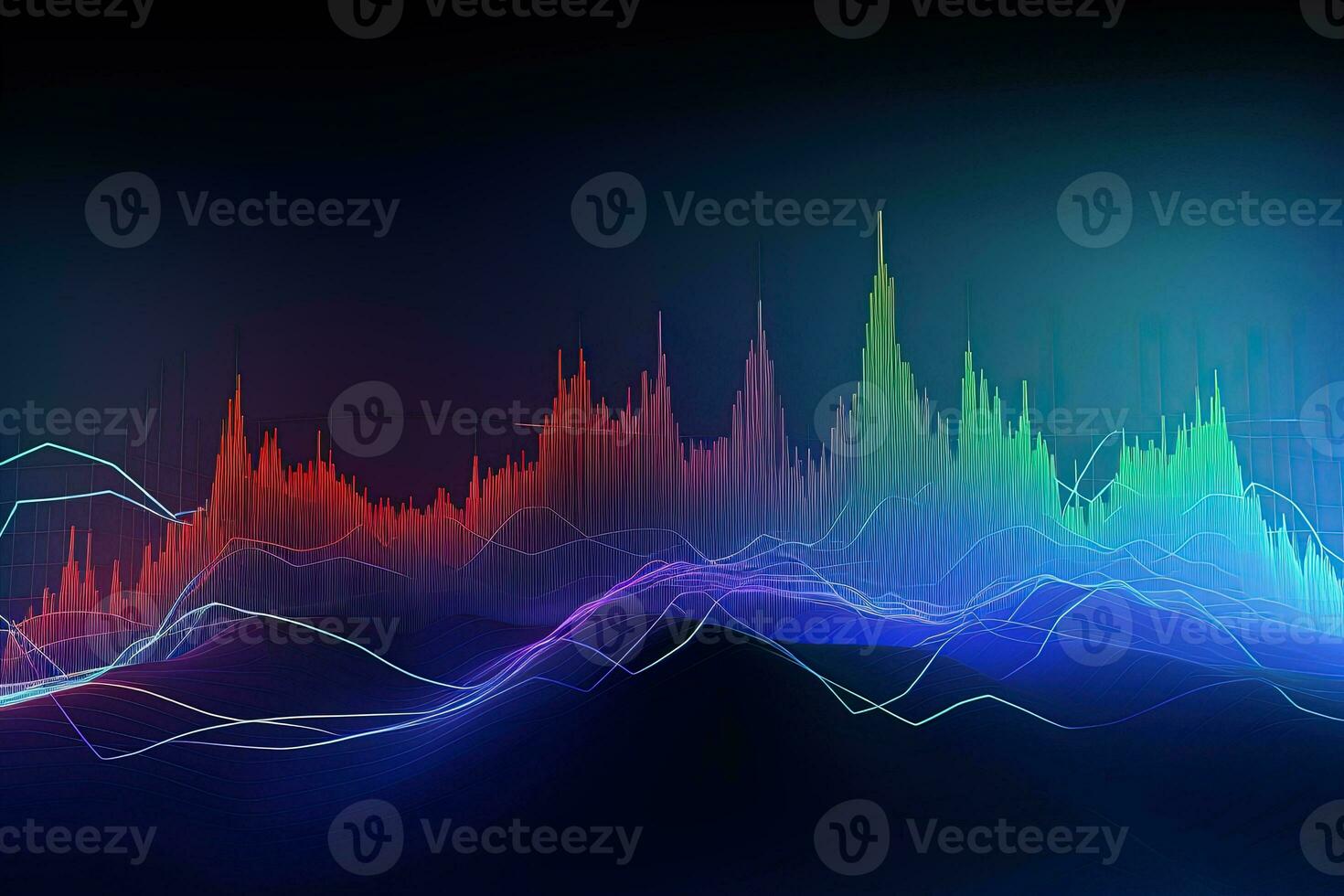 colorful stock chart wave background with a dark background. Generative AI photo