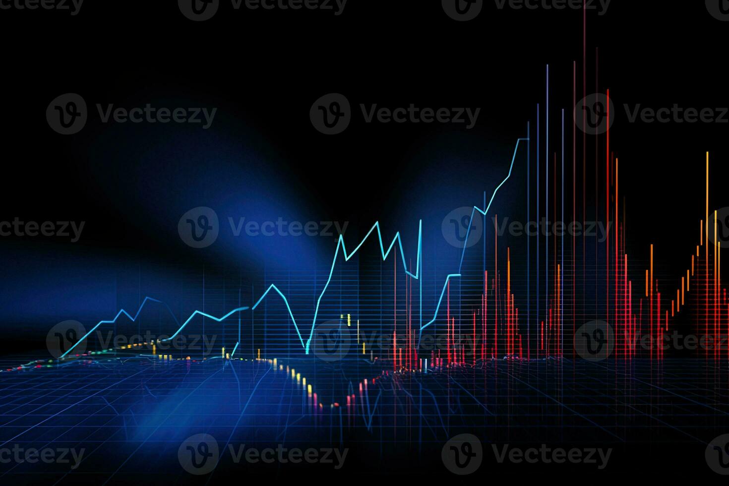 an abstract graph chart with a line of light. Generative AI photo