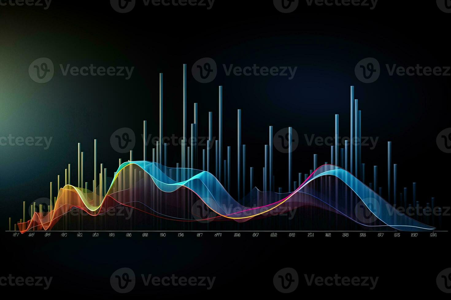 abstract wave graph with colorful lines. Generative AI photo