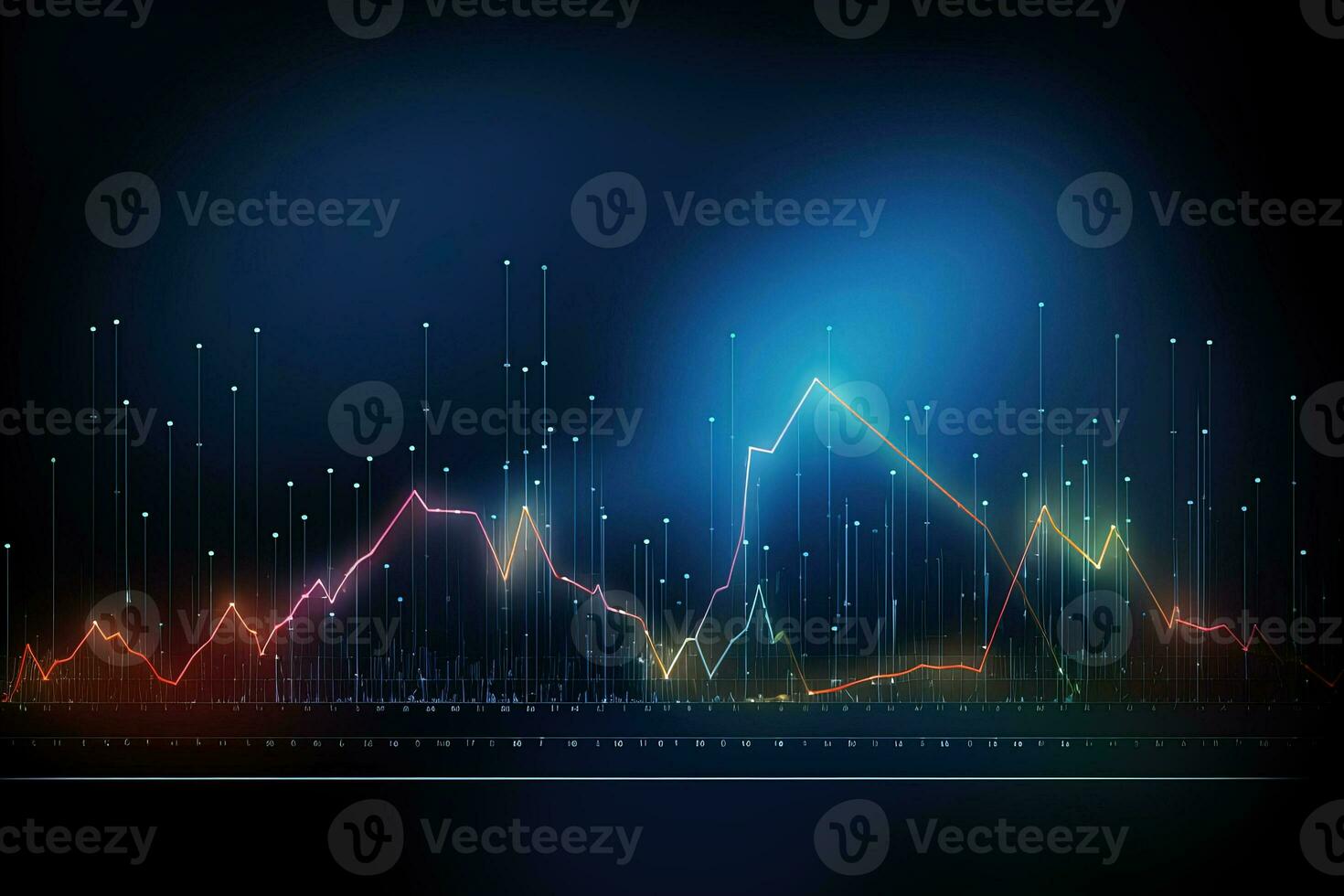 abstract graph with lines and dots on dark background. Generative AI photo
