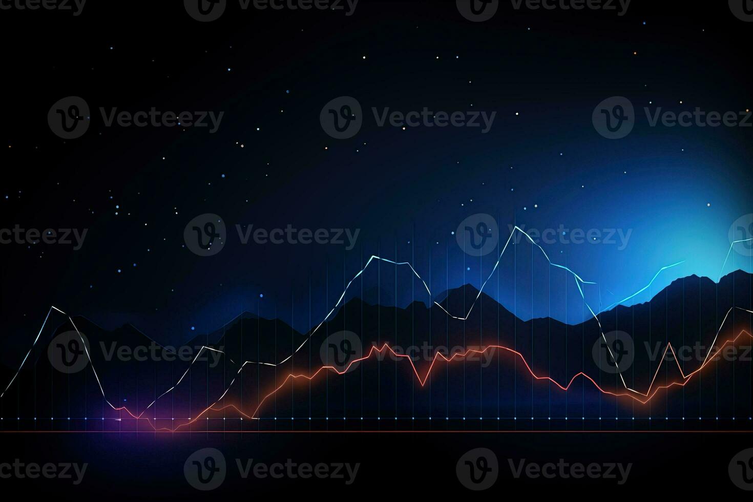 an illustration of a graph chart with a mountain range in the background. Generative AI photo