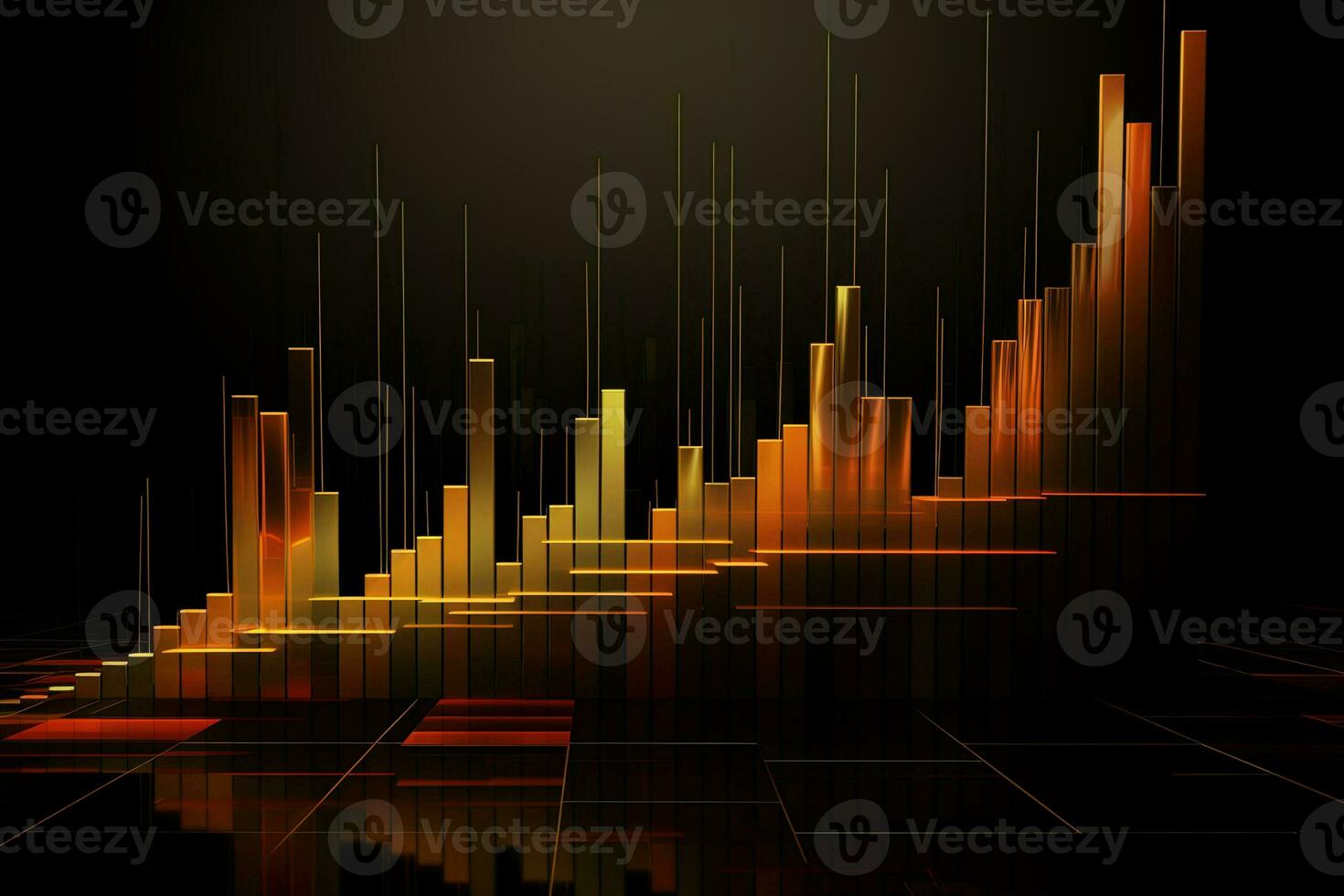 abstract graph chart with orange bars on black background. Generative AI photo
