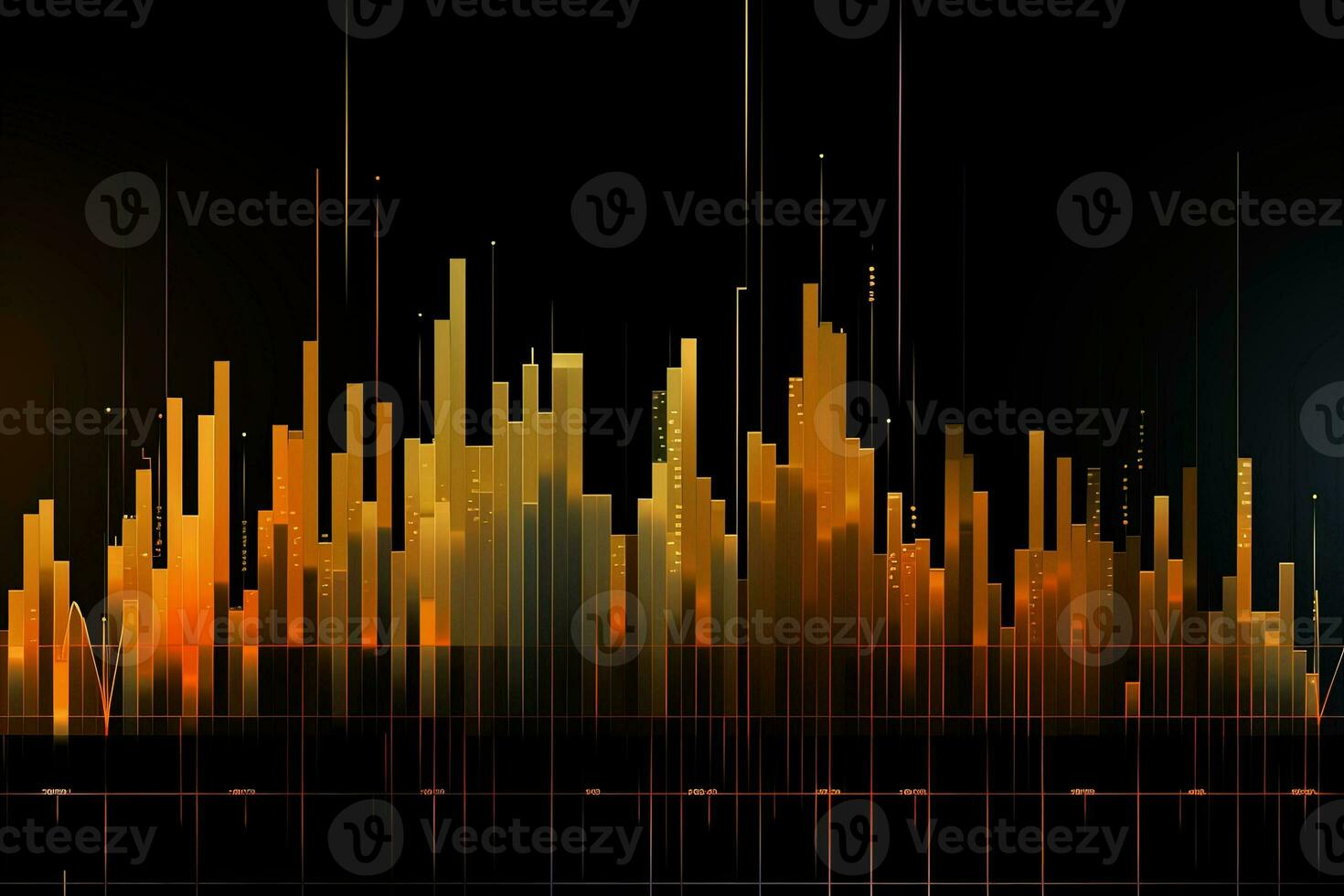 abstract graph chart with orange lines on black background. Generative AI photo