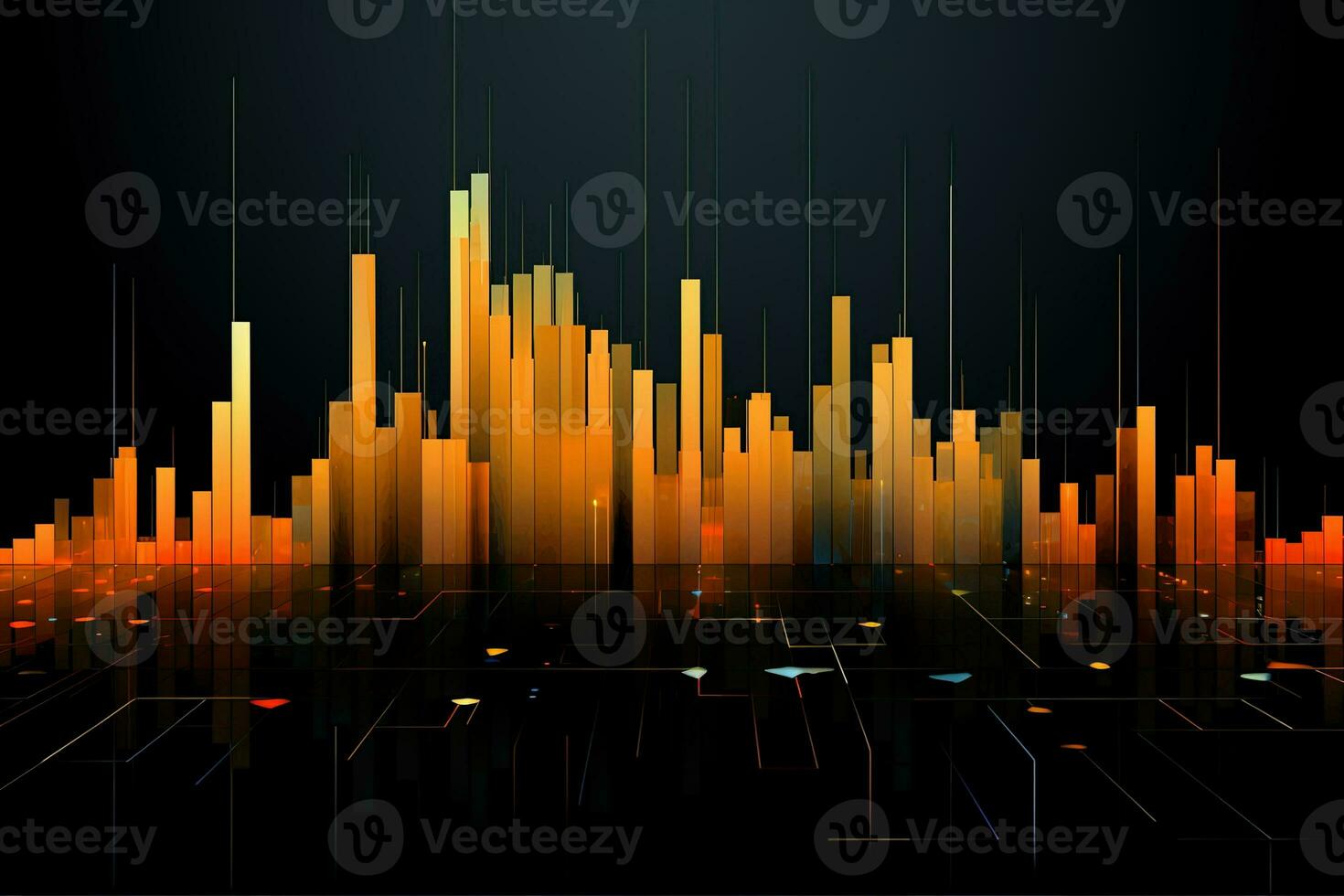 abstract digital city background with orange and black bars. Generative AI photo