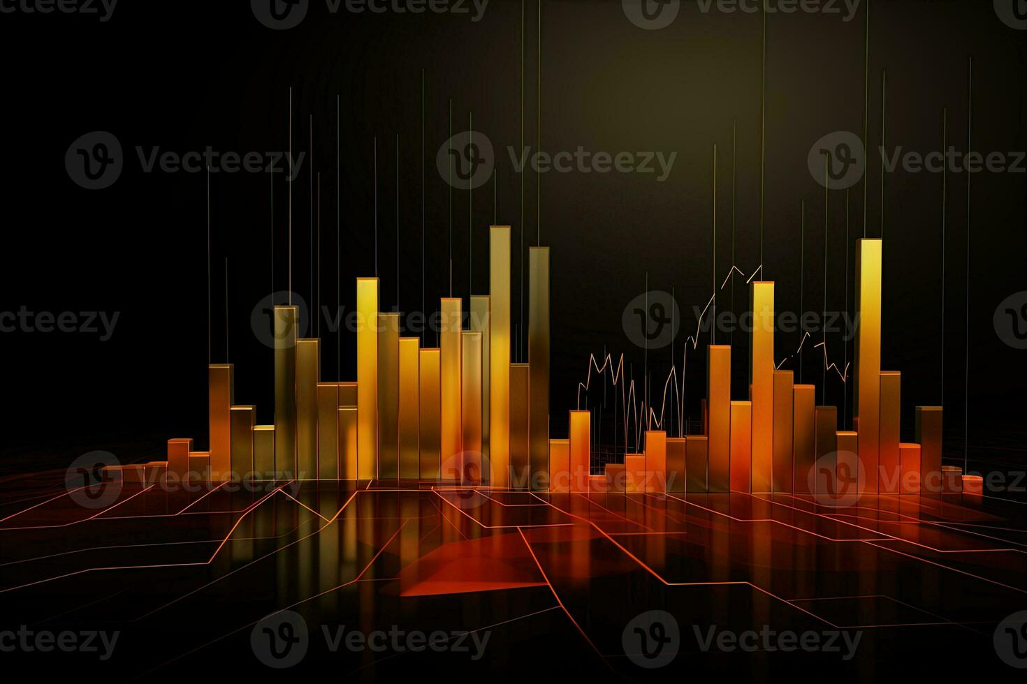 abstract graph chart with orange lines on black background. Generative AI photo