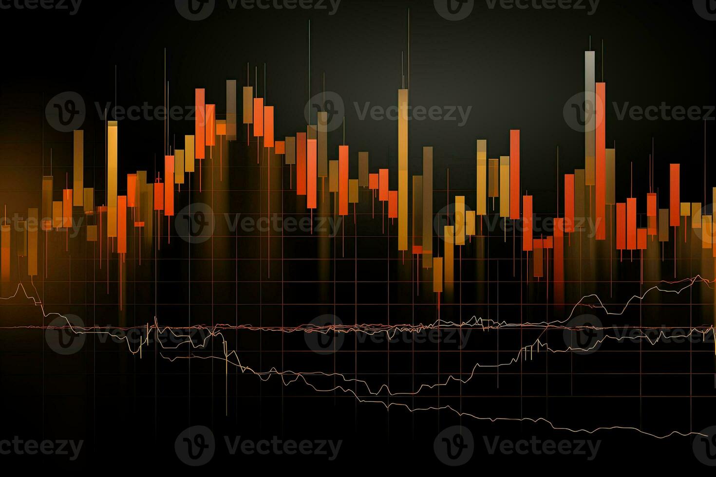 abstract stock chart with orange and black bars. Generative AI photo