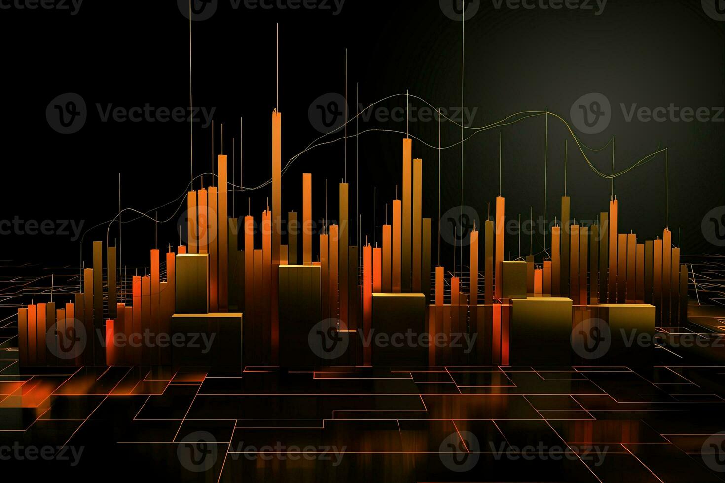 abstract background with a line of orange and black bars. Generative AI photo
