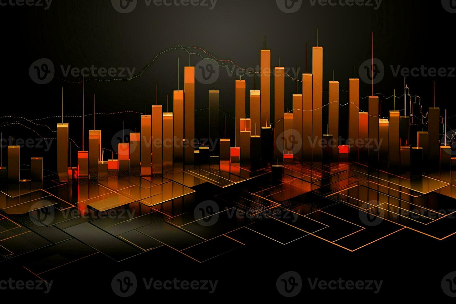 abstract graph background with orange lines. Generative AI photo