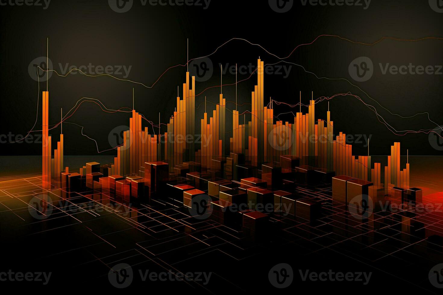 abstract graph background with orange lines. Generative AI photo