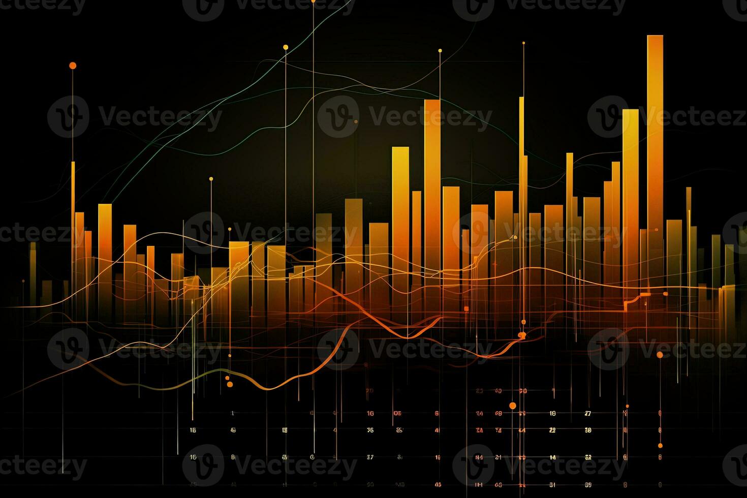 abstract graph background with orange lines. Generative AI photo