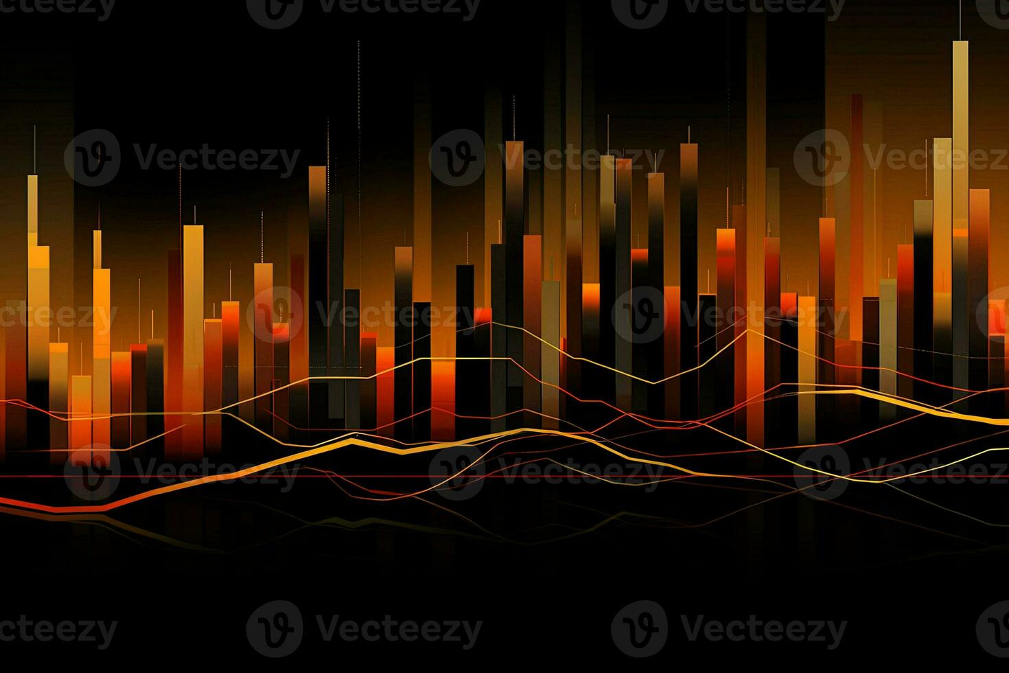 abstract city skyline with orange lines and lines. Generative AI photo